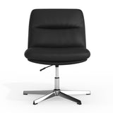 English Elm Commercial Grade Commercial Wide Mid-Back Padded LeatherSoft Armless Stationary Task Office Chair with Adjustable Height, Swivel Function, and Chrome Frame