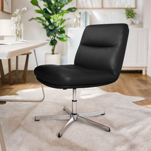 English Elm Commercial Grade Commercial Wide Mid-Back Padded LeatherSoft Armless Stationary Task Office Chair with Adjustable Height, Swivel Function, and Chrome Frame