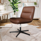 English Elm Commercial Grade Commercial Wide Mid-Back Cognac Padded LeatherSoft Armless Stationary Task Office Chair with Adjustable Height, Swivel Function, and Black Frame