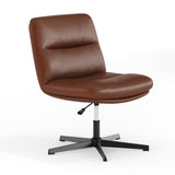 English Elm Commercial Grade Commercial Wide Mid-Back Cognac Padded LeatherSoft Armless Stationary Task Office Chair with Adjustable Height, Swivel Function, and Black Frame