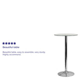 English Elm Commercial Grade 23.75'' Round Glass Table with 41.75''H Chrome Base