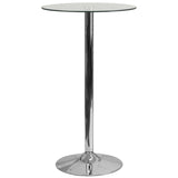 English Elm Commercial Grade 23.75'' Round Glass Table with 41.75''H Chrome Base