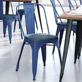 English Elm Commercial Grade Commercial Grade Metal Indoor-Outdoor Stackable Chair with Teal- Poly Resin Wood Seat