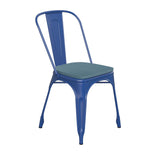 English Elm Commercial Grade Commercial Grade Metal Indoor-Outdoor Stackable Chair with Teal- Poly Resin Wood Seat