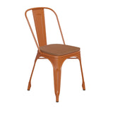 English Elm Commercial Grade Commercial Grade Metal Indoor-Outdoor Stackable Chair with Teak Poly Resin Wood Seat