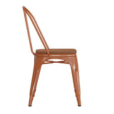 English Elm Commercial Grade Commercial Grade Metal Indoor-Outdoor Stackable Chair with Teak Poly Resin Wood Seat