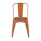 English Elm Commercial Grade Commercial Grade Metal Indoor-Outdoor Stackable Chair with Teak Poly Resin Wood Seat