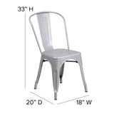 English Elm Commercial Grade Commercial Grade Silver Metal Indoor-Outdoor Stackable Chair with Poly Resin Wood Seat