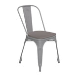 English Elm Commercial Grade Commercial Grade Silver Metal Indoor-Outdoor Stackable Chair with Poly Resin Wood Seat