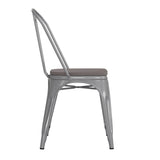 English Elm Commercial Grade Commercial Grade Silver Metal Indoor-Outdoor Stackable Chair with Poly Resin Wood Seat