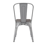 English Elm Commercial Grade Commercial Grade Silver Metal Indoor-Outdoor Stackable Chair with Poly Resin Wood Seat