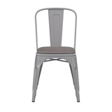 English Elm Commercial Grade Commercial Grade Silver Metal Indoor-Outdoor Stackable Chair with Poly Resin Wood Seat