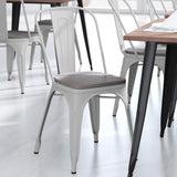 English Elm Commercial Grade Commercial Grade Metal Indoor-Outdoor Stackable Chair with Gray Poly Resin Wood Seat