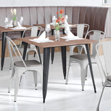 Commercial Grade Commercial Grade Metal Indoor-Outdoor Stackable Chair with Gray Poly Resin Wood Seat