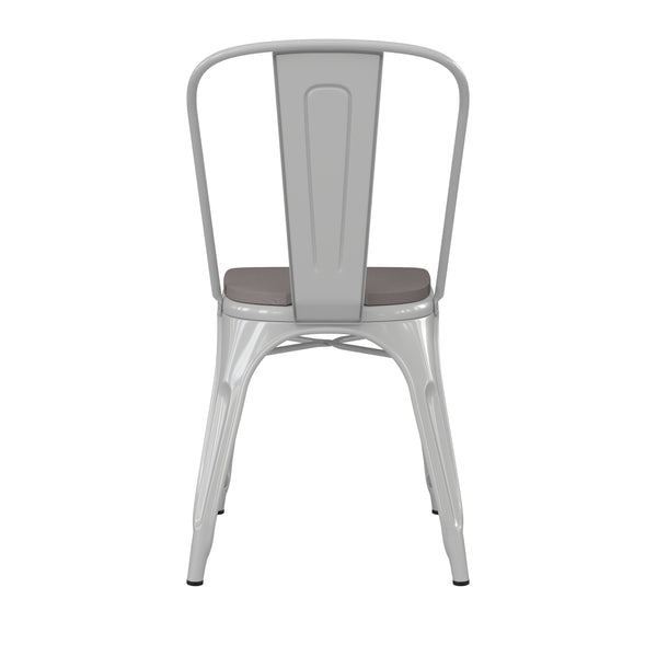English Elm Commercial Grade Commercial Grade Metal Indoor-Outdoor Stackable Chair with Gray Poly Resin Wood Seat