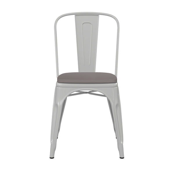 English Elm Commercial Grade Commercial Grade Metal Indoor-Outdoor Stackable Chair with Gray Poly Resin Wood Seat