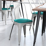 English Elm Commercial Grade Commercial Grade Metal Indoor-Outdoor Stackable Chair with Mint Green Poly Resin Wood Seat