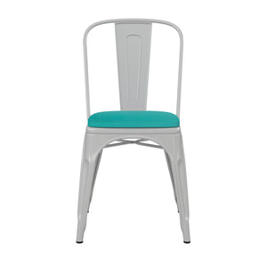 English Elm Commercial Grade Commercial Grade Metal Indoor-Outdoor Stackable Chair with Mint Green Poly Resin Wood Seat