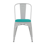 English Elm Commercial Grade Commercial Grade Metal Indoor-Outdoor Stackable Chair with Mint Green Poly Resin Wood Seat