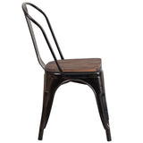 English Elm Commercial Grade Metal Stackable Chair with Wood Seat