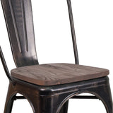 English Elm Commercial Grade Metal Stackable Chair with Wood Seat