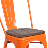 English Elm Commercial Grade Metal Stackable Chair with Wood Seat