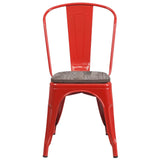 English Elm Commercial Grade Metal Stackable Chair with Wood Seat