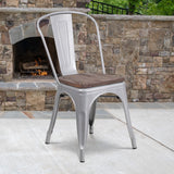 English Elm Commercial Grade Metal Stackable Chair with Wood Seat