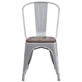 English Elm Commercial Grade Metal Stackable Chair with Wood Seat