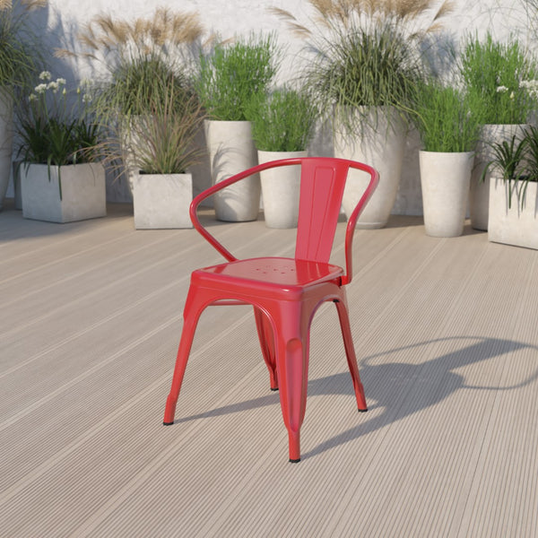 English Elm Commercial Grade Commercial Grade Metal Indoor-Outdoor Chair with Arms