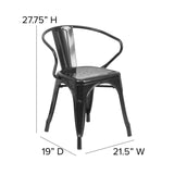 English Elm Commercial Grade Commercial Grade Metal Indoor-Outdoor Chair with Arms with Poly Resin Wood Seat