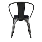 English Elm Commercial Grade Commercial Grade Metal Indoor-Outdoor Chair with Arms with Poly Resin Wood Seat