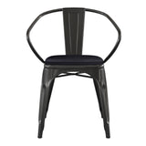 English Elm Commercial Grade Commercial Grade Metal Indoor-Outdoor Chair with Arms with Poly Resin Wood Seat