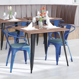 Commercial Grade Commercial Grade Metal Indoor-Outdoor Chair with Arms with Teal- Poly Resin Wood Seat