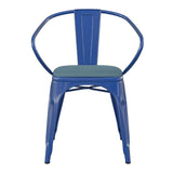 English Elm Commercial Grade Commercial Grade Metal Indoor-Outdoor Chair with Arms with Teal- Poly Resin Wood Seat