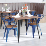 Commercial Grade Commercial Grade Metal Indoor-Outdoor Chair with Arms with Teak Poly Resin Wood Seat