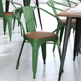 English Elm Commercial Grade Commercial Grade Metal Indoor-Outdoor Chair with Arms with Teak Poly Resin Wood Seat