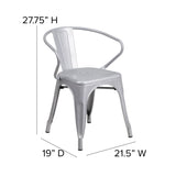 English Elm Commercial Grade Commercial Grade Silver Metal Indoor-Outdoor Chair with Arms with Poly Resin Wood Seat