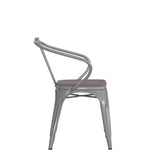 English Elm Commercial Grade Commercial Grade Silver Metal Indoor-Outdoor Chair with Arms with Poly Resin Wood Seat