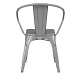 English Elm Commercial Grade Commercial Grade Silver Metal Indoor-Outdoor Chair with Arms with Poly Resin Wood Seat