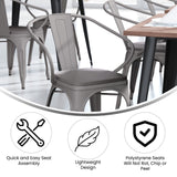 English Elm Commercial Grade Commercial Grade Silver Metal Indoor-Outdoor Chair with Arms with Poly Resin Wood Seat