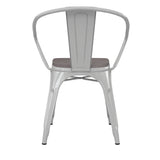 English Elm Commercial Grade Commercial Grade Metal Indoor-Outdoor Chair with Arms with Gray Poly Resin Wood Seat