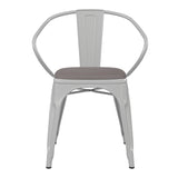 English Elm Commercial Grade Commercial Grade Metal Indoor-Outdoor Chair with Arms with Gray Poly Resin Wood Seat