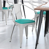 English Elm Commercial Grade Commercial Grade Metal Indoor-Outdoor Chair with Arms with Mint Green Poly Resin Wood Seat