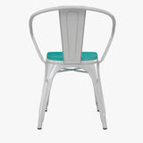 English Elm Commercial Grade Commercial Grade Metal Indoor-Outdoor Chair with Arms with Mint Green Poly Resin Wood Seat