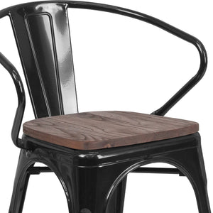 English Elm Commercial Grade Metal Chair with Wood Seat and Arms
