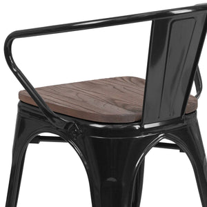 English Elm Commercial Grade Metal Chair with Wood Seat and Arms