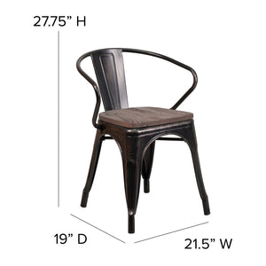English Elm Commercial Grade Metal Chair with Wood Seat and Arms