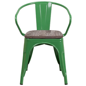 English Elm Commercial Grade Metal Chair with Wood Seat and Arms
