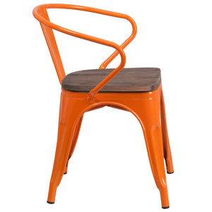 English Elm Commercial Grade Metal Chair with Wood Seat and Arms